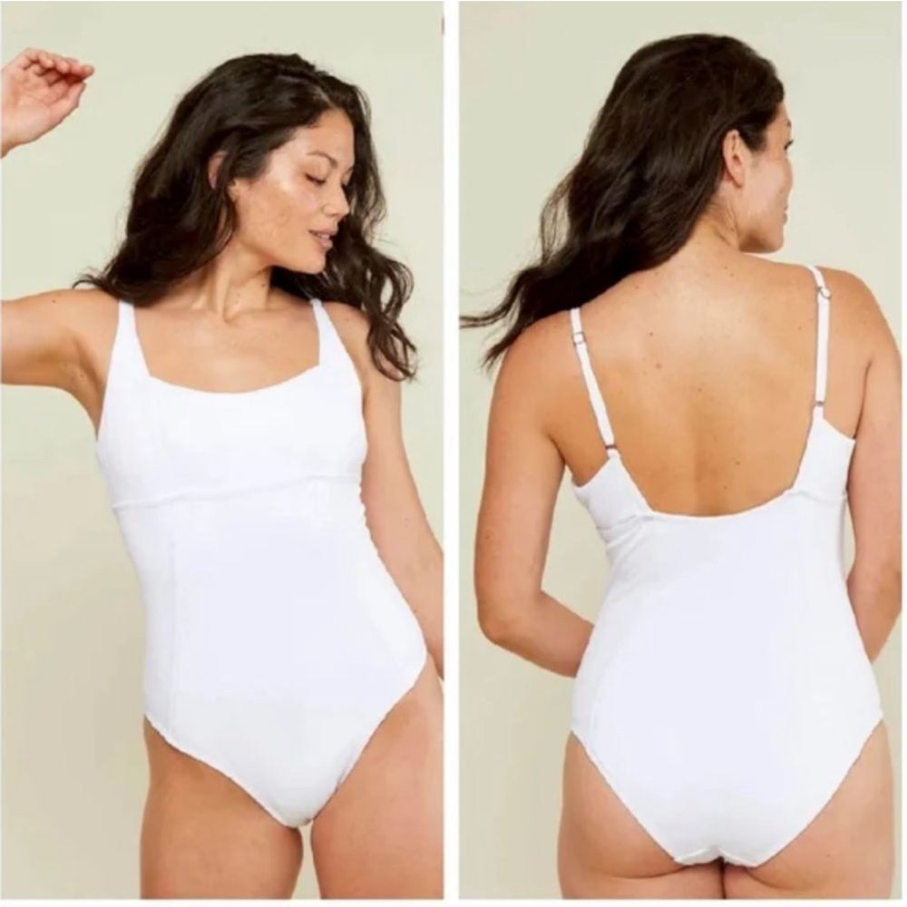 Andie Swim White Low Back Ribbed Rib Havana One Piece Swimsuit NWT XS Tall